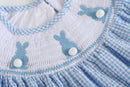Blue Gingham Bunny Smocked Bishop Dress