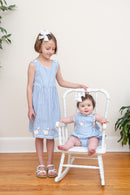 Blue Gingham Goose Lace Bow Ruffle Romper