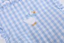 Blue Gingham Goose Lace Bow Ruffle Romper