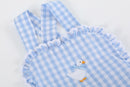 Blue Gingham Goose Lace Bow Ruffle Romper