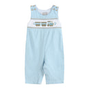 Blue Gingham Train Smocked Longall