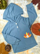Blue Hoodie with Turkey Applique