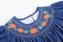Blue Pumpkin Print Knit Smocked Bishop Dress