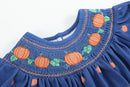 Blue Pumpkin Print Knit Smocked Bubble Romper