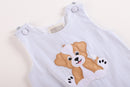 Blue Puppy Appliqué Seersucker Shortalls