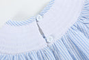 Blue Seersucker Bow Smocked Flutter Romper