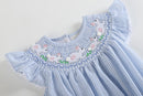 Blue Seersucker Bunny Smocked Flutter Romper