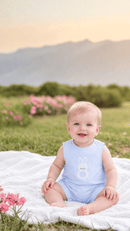 Blue Seersucker Gingham Bunny Shortall