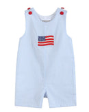 Blue Seersucker USA Flag Shortalls