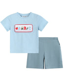 Blue Smocked ABC School Shirt and Shorts Set