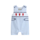 Blue Stripe Crawfish Smocked Shortalls
