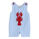 Blue Striped Crawfish Applique Shortalls