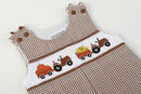 Brown Gingham Pumpkin and Corn Tractor Smocked Longall