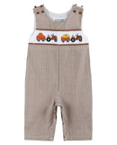 Brown Gingham Pumpkin and Corn Tractor Smocked Longall
