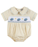 Buttercream Yellow Whale Smocked Collared Romper