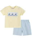 Buttercream Yellow Whale Smocked Shirt and Shorts Set