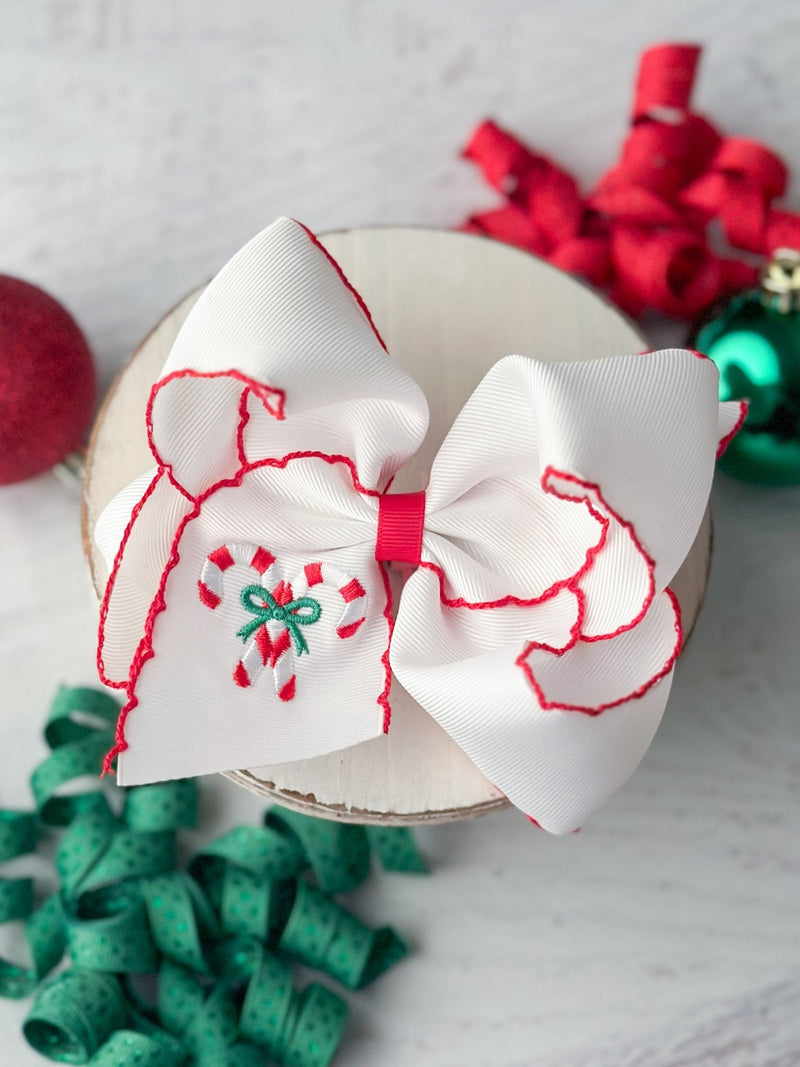 Candy Cane Embroidered Hair Bow Headband