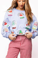 Queen of Sparkles Powder Blue Sequin Christmas Snow Globe Sweatshirt – Adult