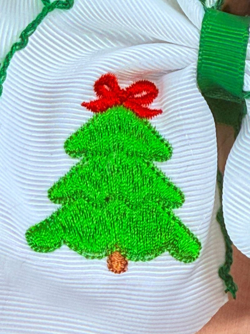 Christmas Tree Embroidered Hair Bow