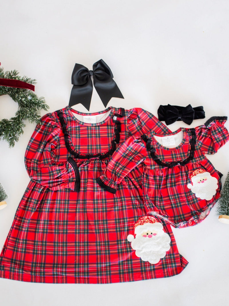 Classic Red Plaid Santa Infant Romper