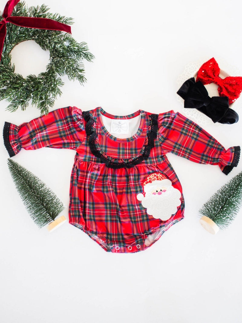 Classic Red Plaid Santa Infant Romper
