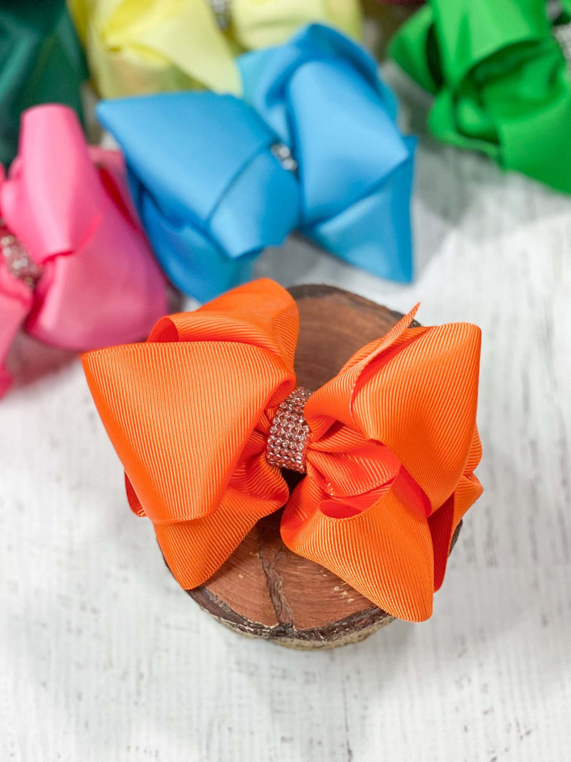 Classic Size Rhinestone Center Hair Bows - Alligator Clip - 4.5"