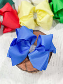 Classic Size Rhinestone Center Hair Bows - Alligator Clip - 4.5"