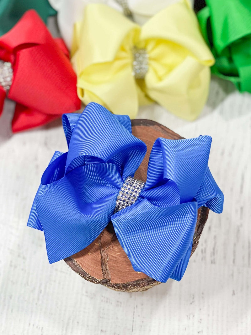 Classic Size Rhinestone Center Hair Bows - Alligator Clip - 4.5"