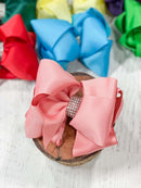 Classic Size Rhinestone Center Hair Bows - Alligator Clip - 4.5"