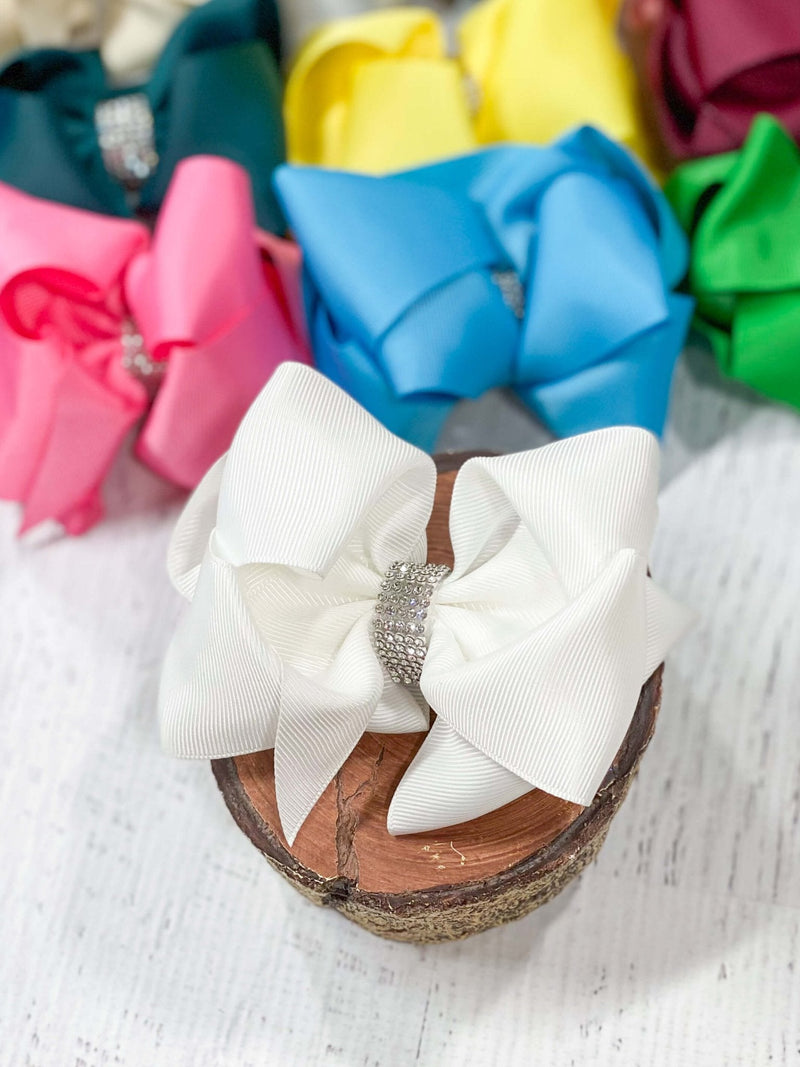 Classic Size Rhinestone Center Hair Bows - Alligator Clip - 4.5"