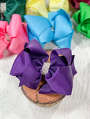 Classic Size Rhinestone Center Hair Bows - Alligator Clip - 4.5"