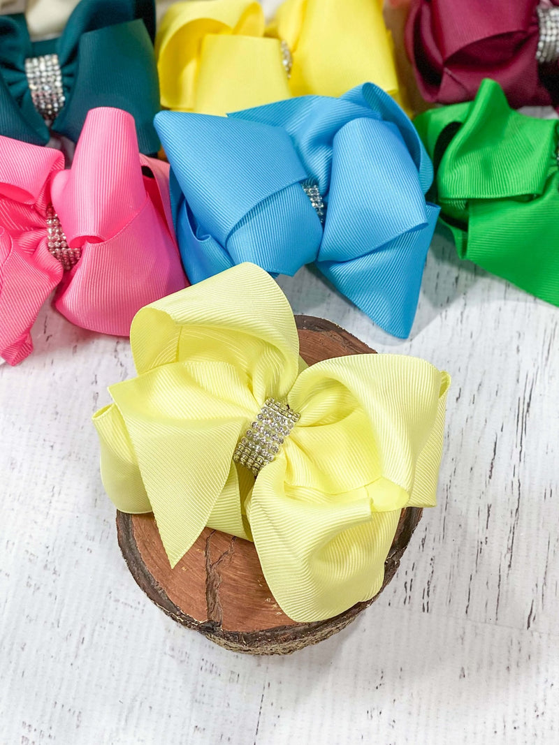 Classic Size Rhinestone Center Hair Bows - Alligator Clip - 4.5"