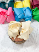 Classic Size Rhinestone Center Hair Bows - Alligator Clip - 4.5"