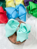 Classic Size Rhinestone Center Hair Bows - Alligator Clip - 4.5"