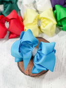 Classic Size Rhinestone Center Hair Bows - Alligator Clip - 4.5"