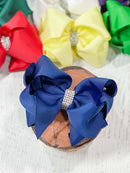 Classic Size Rhinestone Center Hair Bows - Alligator Clip - 4.5"