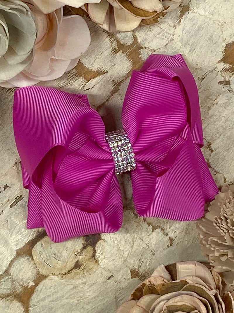 Classic Size Rhinestone Center Hair Bows - Alligator Clip - 4.5"