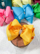 Classic Size Rhinestone Center Hair Bows - Alligator Clip - 4.5"