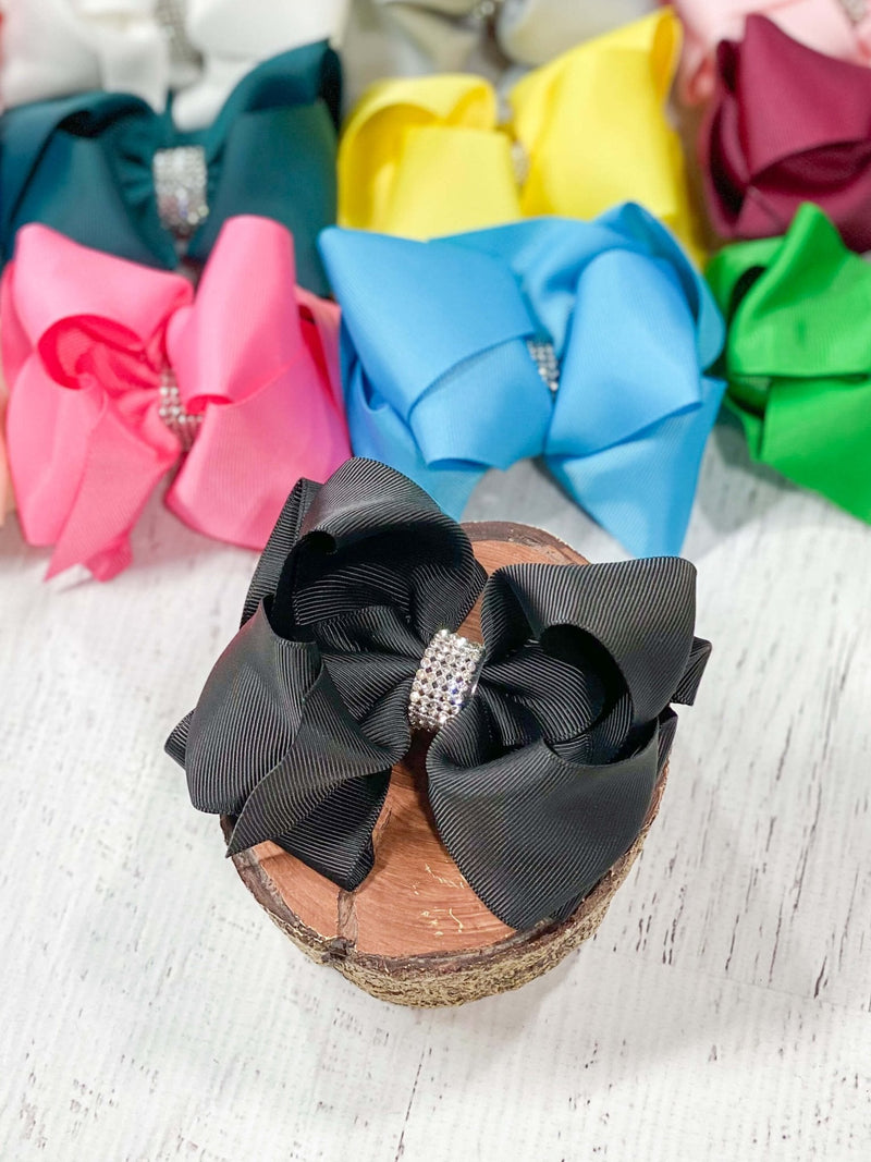 Classic Size Rhinestone Center Hair Bows - Alligator Clip - 4.5"