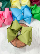 Classic Size Rhinestone Center Hair Bows - Alligator Clip - 4.5"