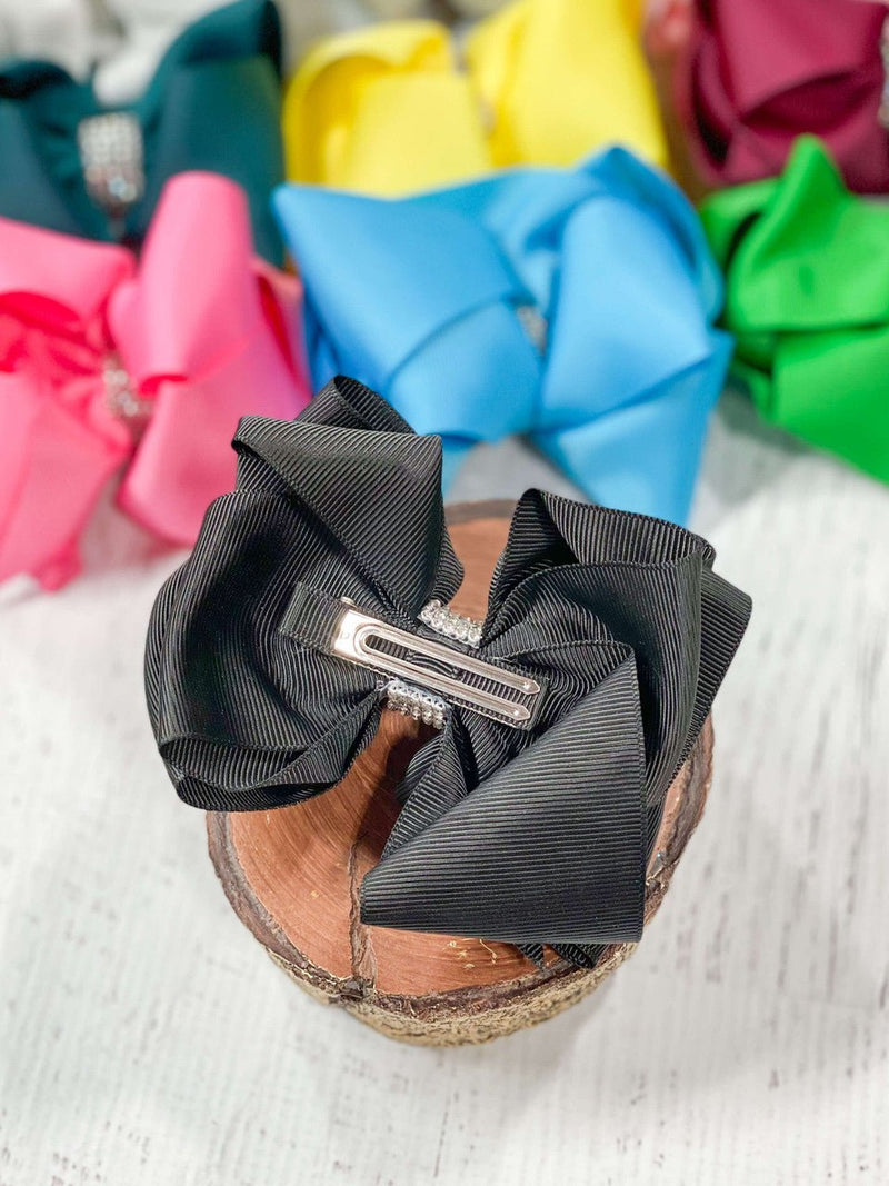 Classic Size Rhinestone Center Hair Bows - Alligator Clip - 4.5"