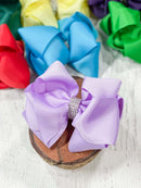 Classic Size Rhinestone Center Hair Bows - Alligator Clip - 4.5"