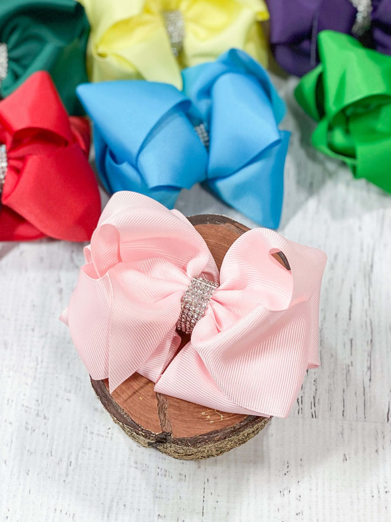 Classic Size Rhinestone Center Hair Bows - Alligator Clip - 4.5"