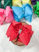 Classic Size Rhinestone Center Hair Bows - Alligator Clip - 4.5"