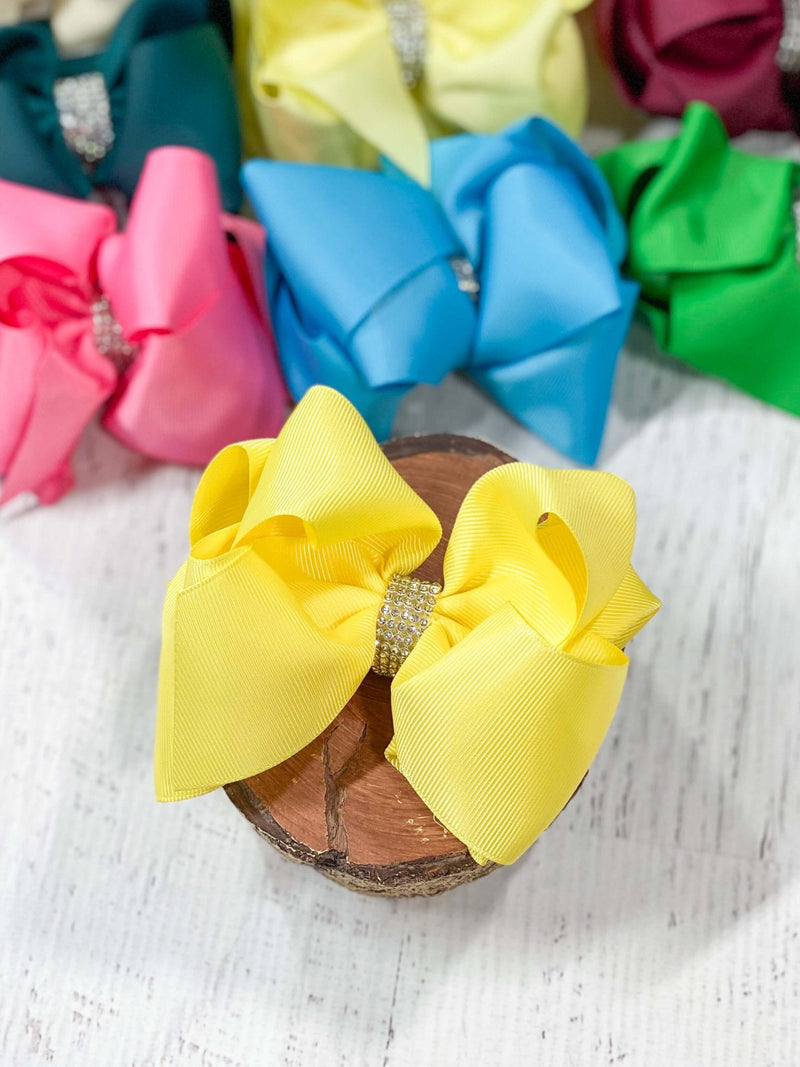 Classic Size Rhinestone Center Hair Bows - Alligator Clip - 4.5"