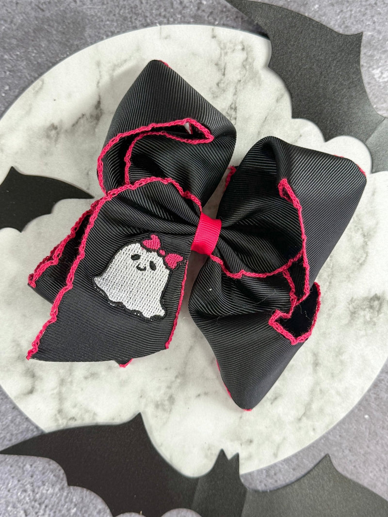 Cute Ghost Embroidered Moonstitch Hair Bow