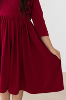 SALE Burgundy 3/4 Sleeve Ruffle Twirl Dress