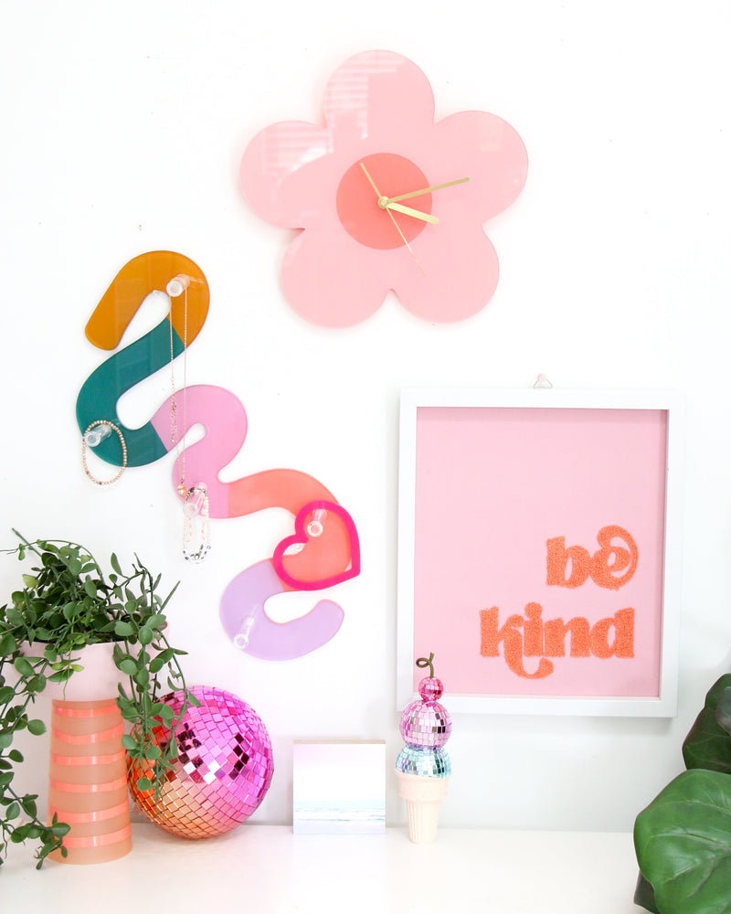 Pink and Coral Daisy Clock