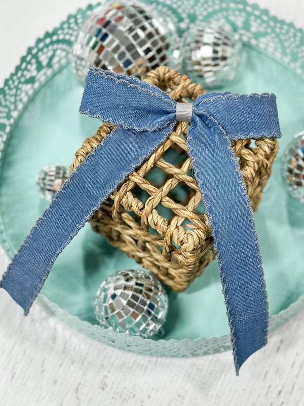 Denim Ruffle Edge Ribbon Hair Bow