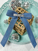 Denim Ruffle Edge Ribbon Hair Bow